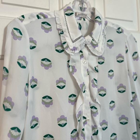 Aritzia Sunday Best Floral Print Button Front Long Sleeve Ruffle Blouse XS - Picture 6 of 16